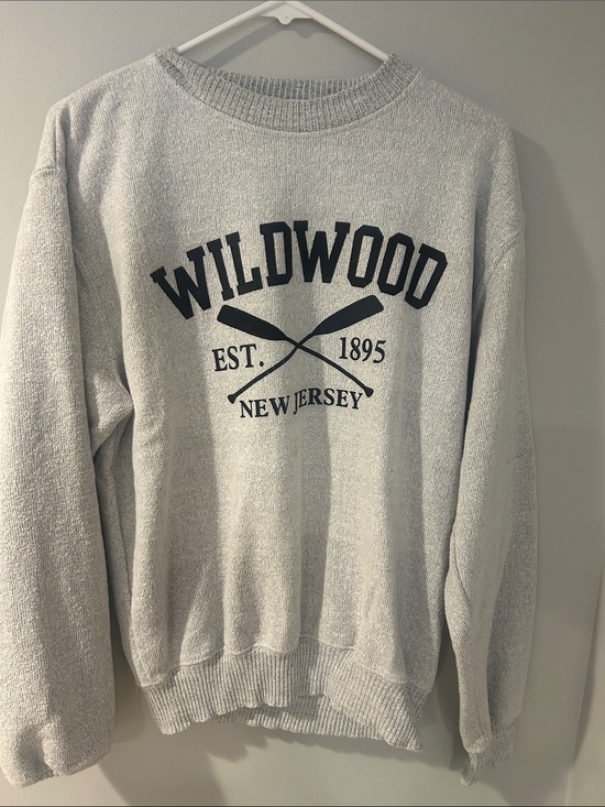 Tops - Wildwood Crewneck Sweatshirt in Light Gray with Navy Graphic
